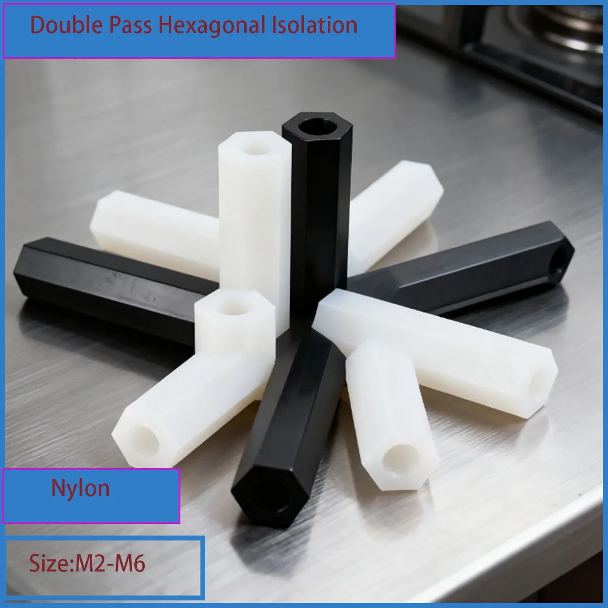 M2-M6 black/white nylon two-way hexagonal isolation column - used for fixing PCB motherboards and fastening hardware