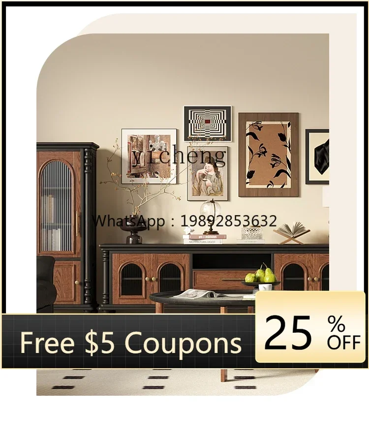 

Vintage Solid Wood TV Cabinet Living Room Retro High-End Storage Cabinet Integrated American Style Storage Cabinet