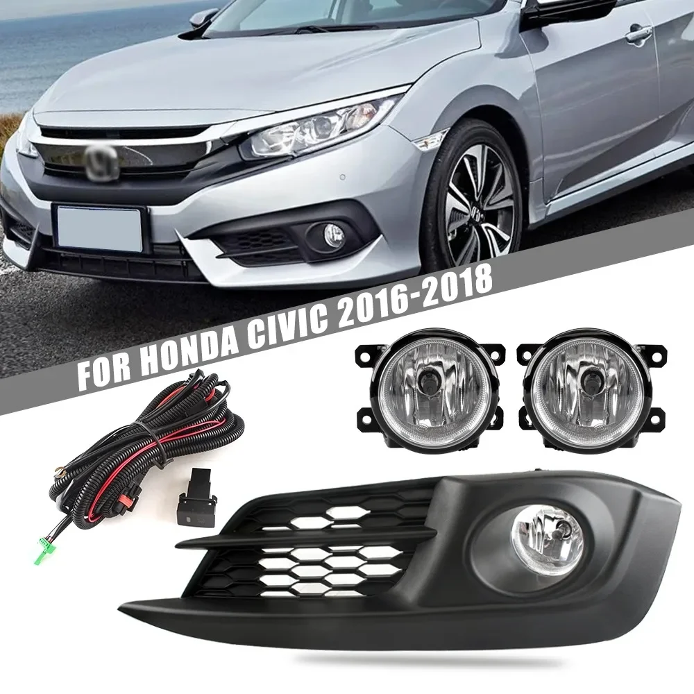 

HD952 For Honda Civic 2016 2017 2018 Front Bumper Foglight Fog Light Fog Lamps Foglamp DRL Daytime Running Light HD952