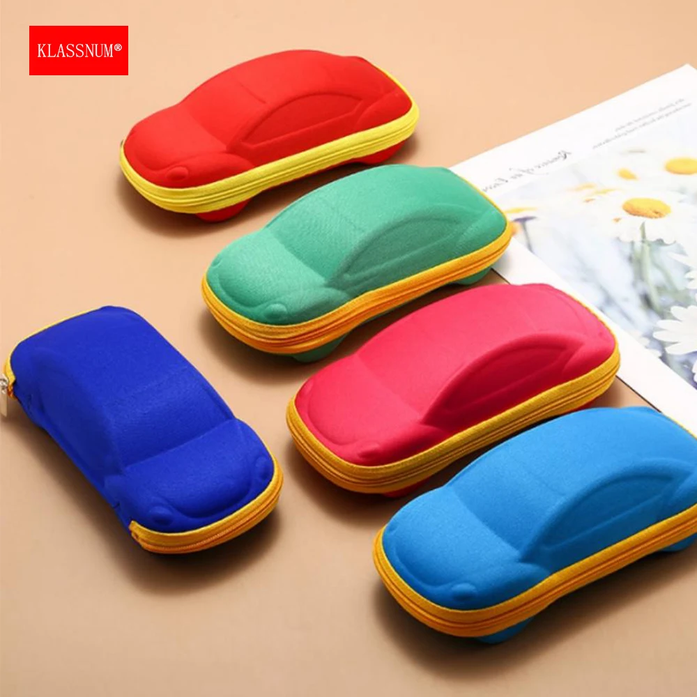 KLASSNUM Children's Sunglasses Case Kids Boys Girls Car Shaped Glasses Case Cartoon Hard EVA Zipper Optical Glasses Storage Box - view 2