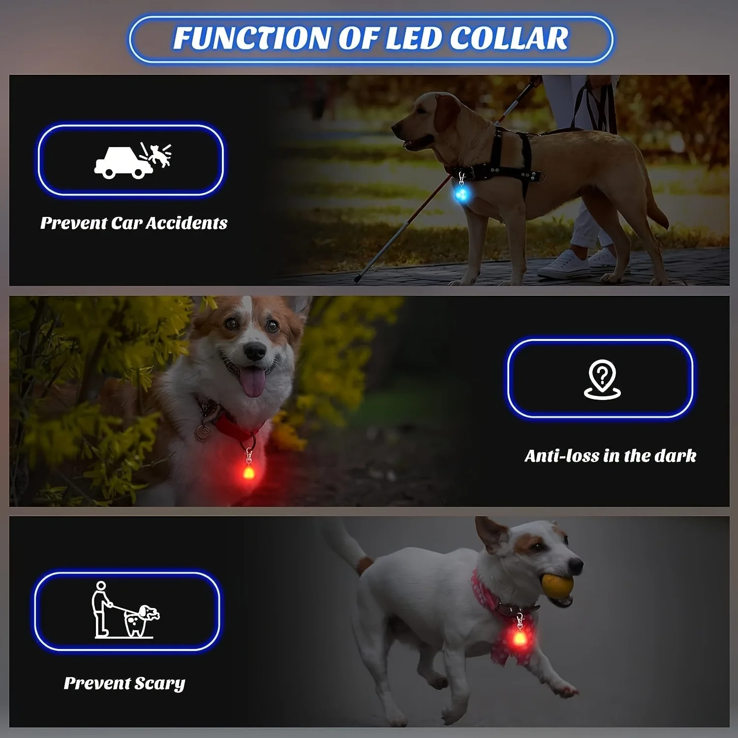 1/2pcs Night walking dog luminous pendant Silicone triangle Pet pendant Anti loss light outdoor warning light pet supplies