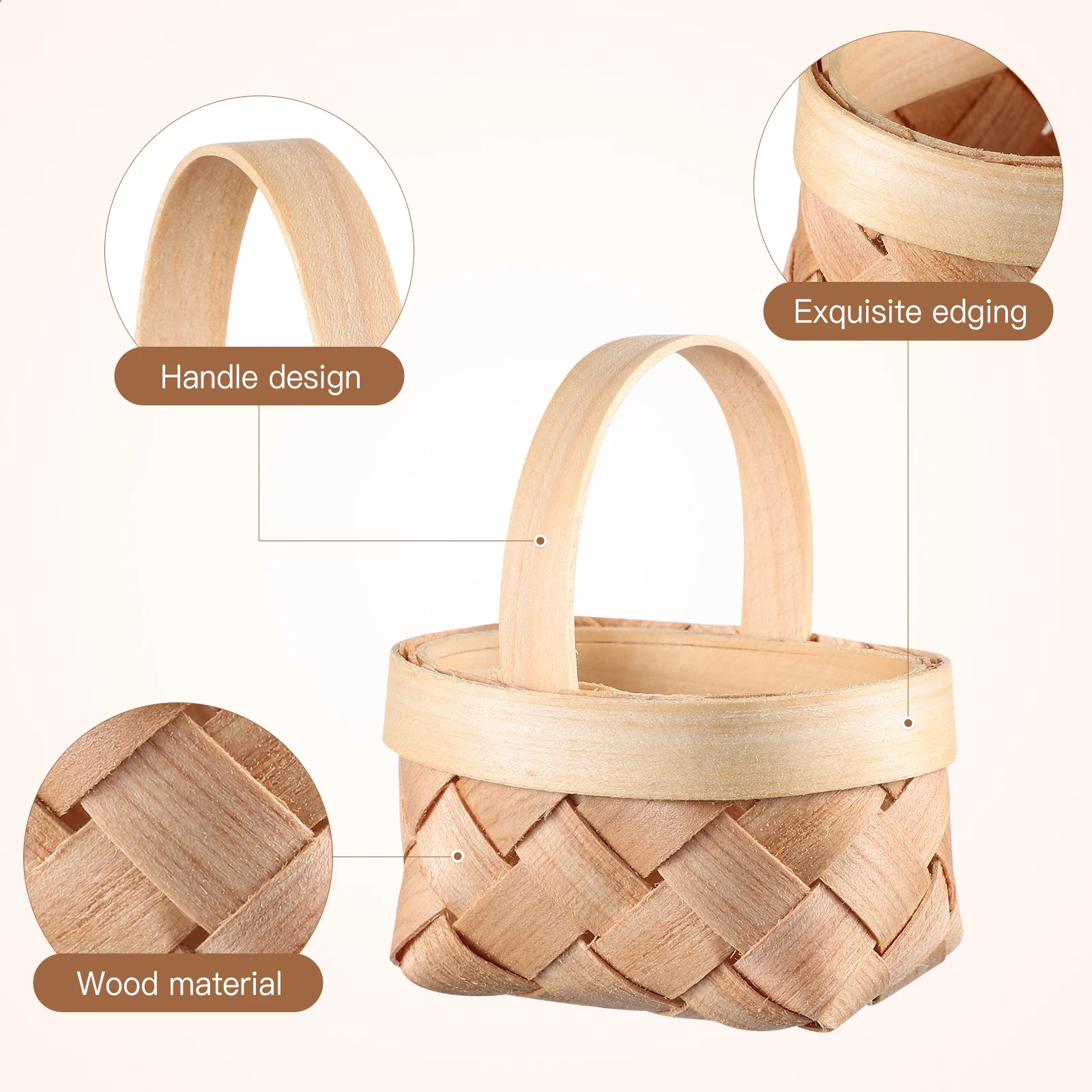 

12pcs Mini Wood Baskets Handwoven Small Exquisite Rustic Wooden Packaging Ideal for Candies Gifts Decorations Weddings