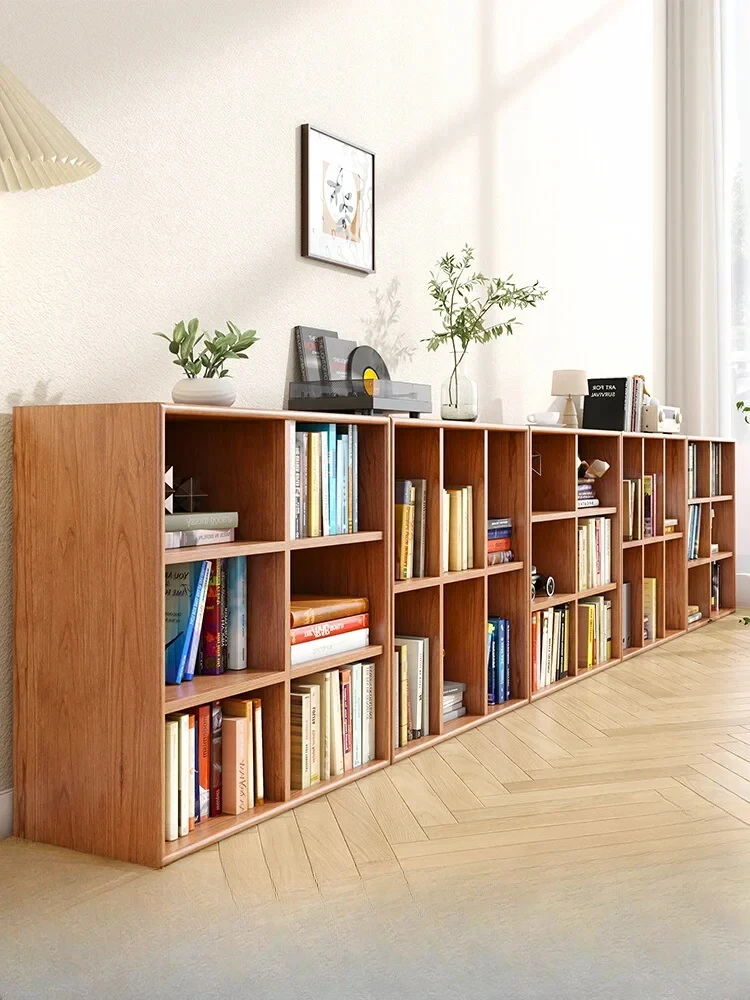 Free combination lattice cabinet, floor to floor low cabinet, Japanese walnut cherry wood bookshelf, storage rack, Nordic solid