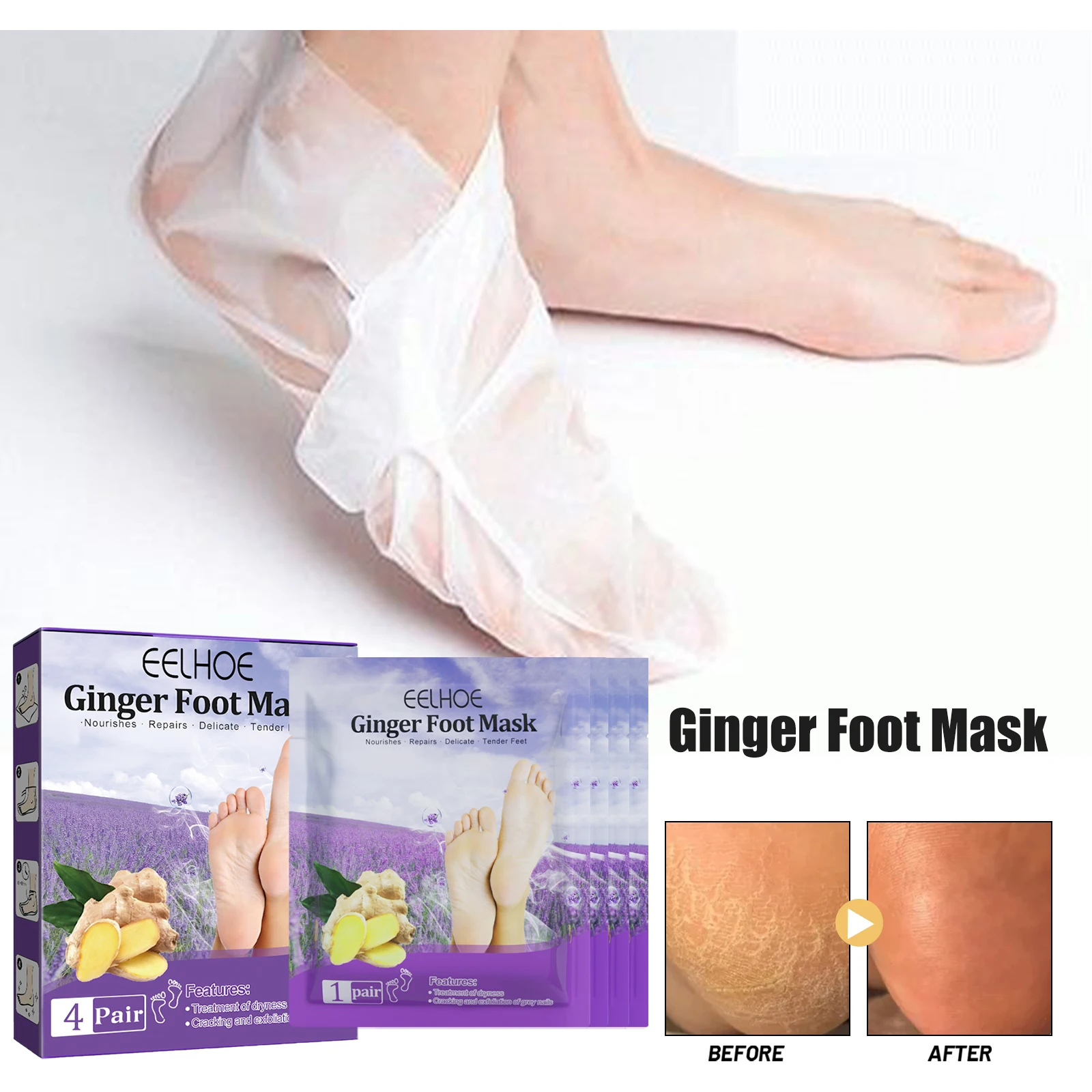 

4Pair Exfoliating Feet Mask Exfoliating Foot Peel Mask Socks Pedicure Peeling Dead Skin Remover Feet Care Mask Peel Moisturizing