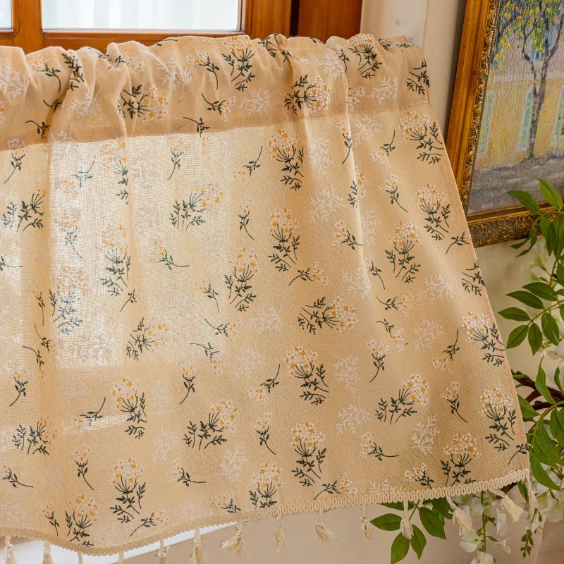 نافذة المطبخ النسيج الستار الأزهار شرابة قصيرة مزرعة خمر شيك لغرفة النوم غرفة المعيشة مقهى ديكور ضوء تصفية