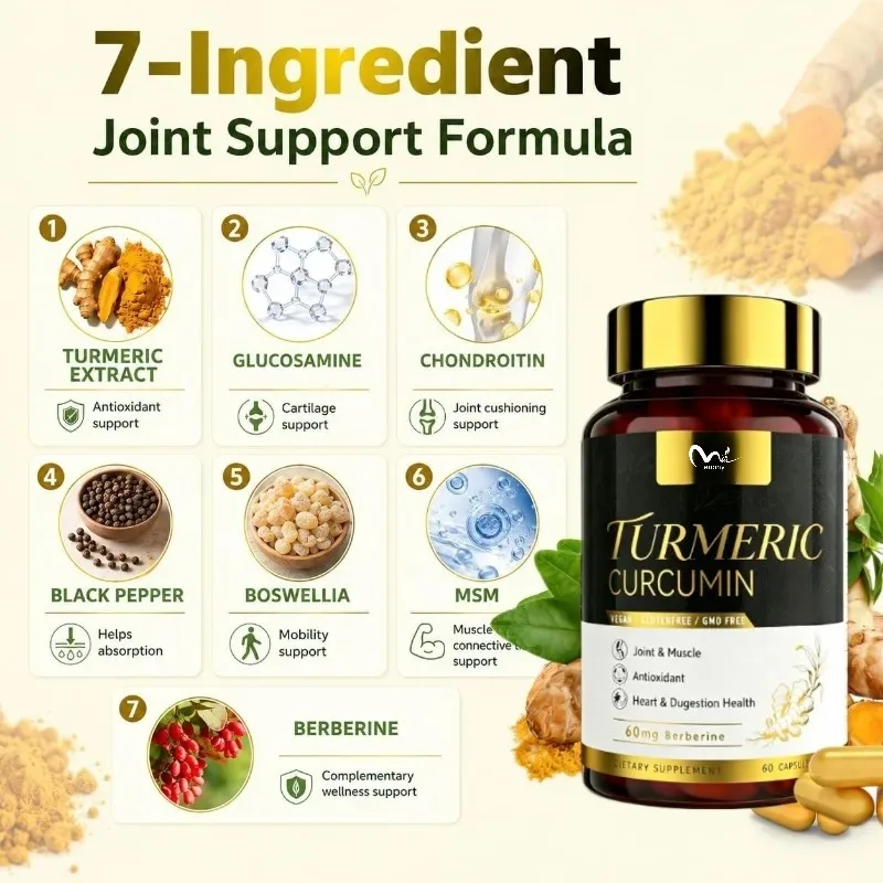 Glucosamine Chondroitin Sulfate and MSM Turmeric Curcumin Contain Frankincense and Black Pepper Joint Support -60 Capsules