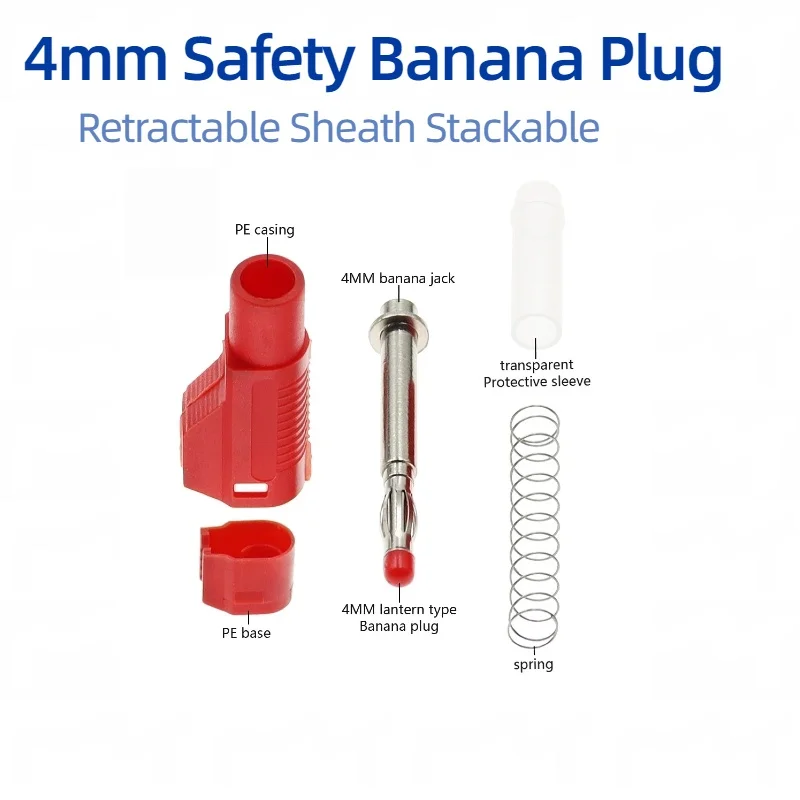 4mm Safety Banana Plug Retractable Transparent Sheath Stackable Pure Copper High Voltage Lantern Plug Electrical Test Connector