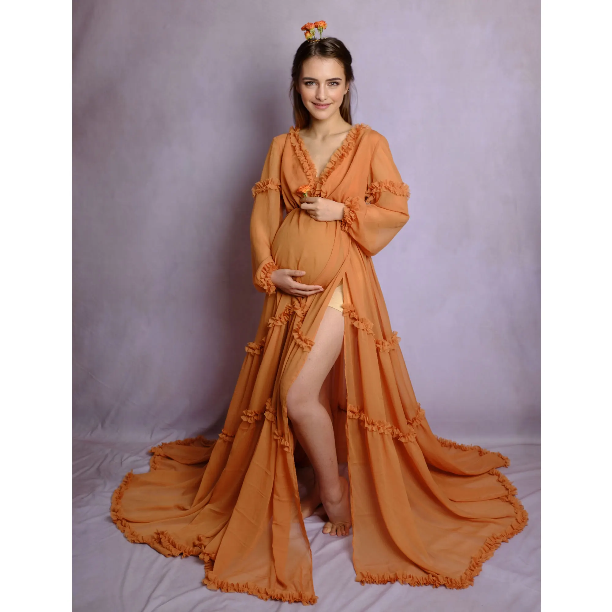 

Don&Judy Maternity Dress for Photoshoot Pregnancy Vintage Bohemian V-neck Layered Ruffled Maxi Dresses Evening Vacation Dress