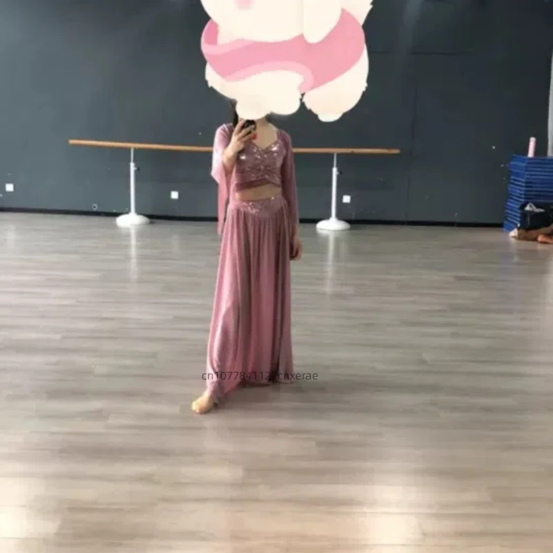 Новый костюм для танца живота, осенне-зимний сетевой костюм для восточных танцев, комплект платьев для занятий животом для женщин