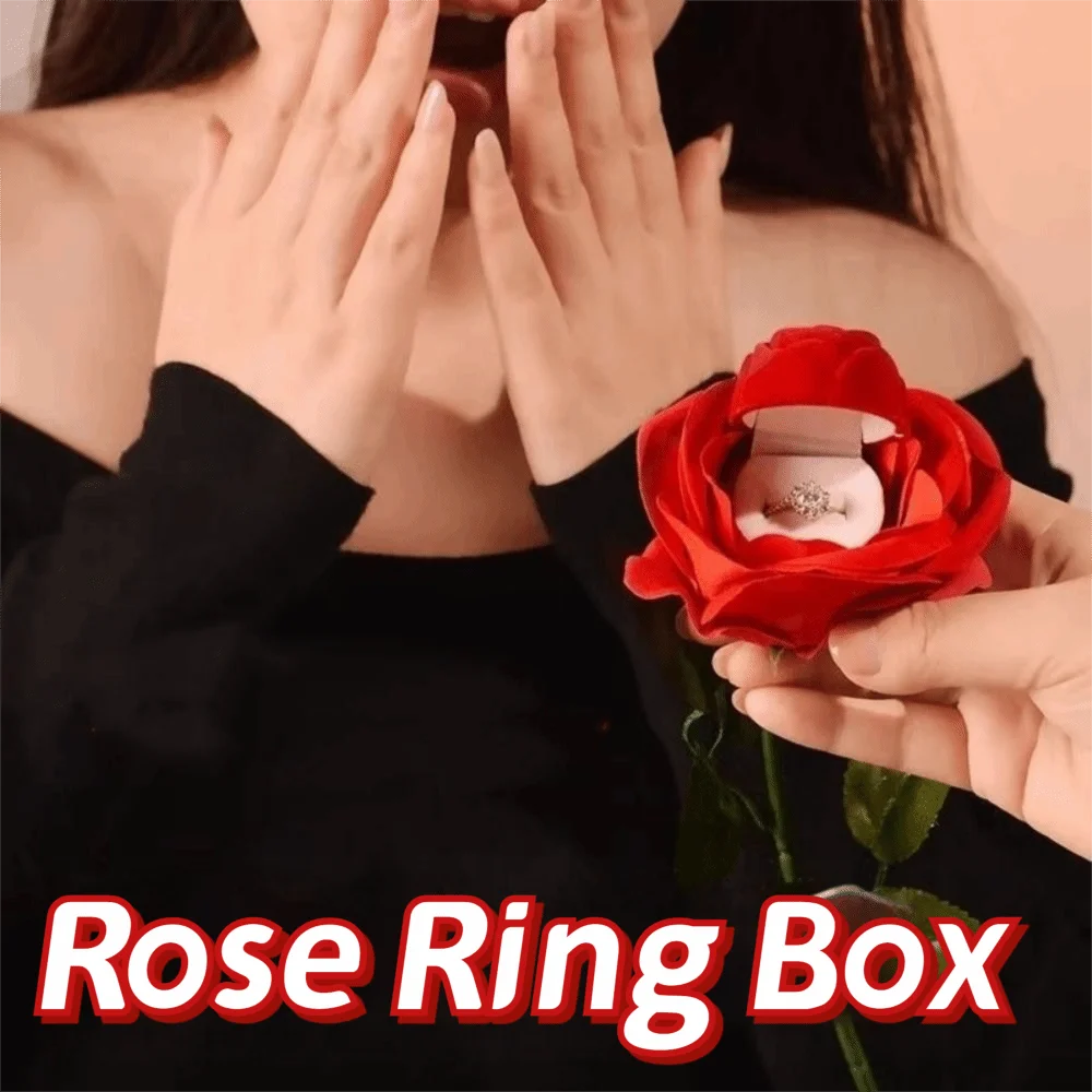 

Creative Wedding Ring Holder Realistic Earrings Rose Flower Ring Box Packaging 3D Red Rose Ring Bearer Case Jewelry Storage