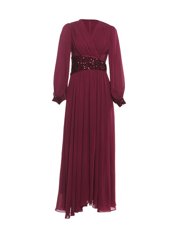 تنورة WEIRD PUSS النسائية الفنية الطويلة Sve Dr Deep V Ne تنورة التخسيس iny الترتر الخصر Cinched Faionable Dr #5