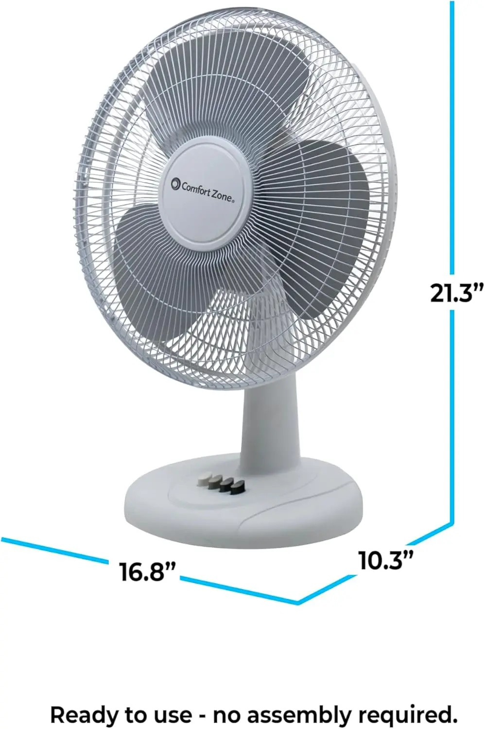 Oscillating Table Fan with Adjustable Tilt, Convenient Push Button Controls, Quiet 16 inch 3 Speed Desk Fan Airflow 15.75 ft/sec