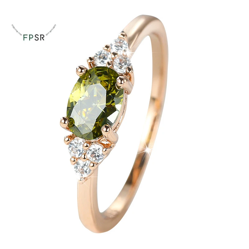 Fashion Rings Green Olivine Ring Engagement Wedding Jewelry For Women Oval Emeragemstones Ornaments Finger Ring Weld Ruby Zircon