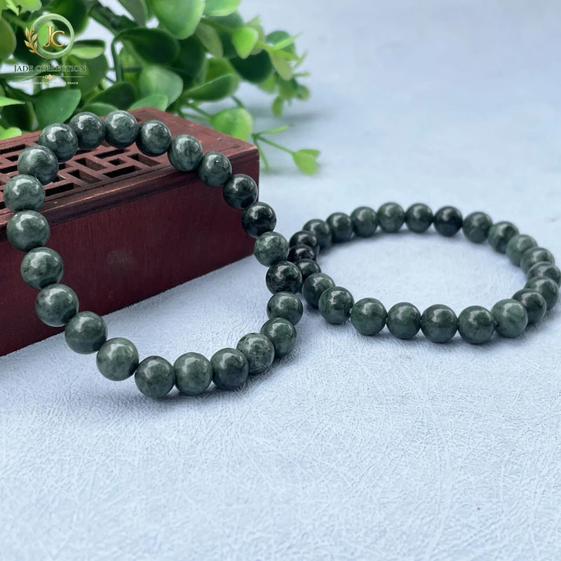 Dark green jade bracelet for men and women, round bead single-loop bracelet, medicinal stone hand jewelry, suitable for sales ev
