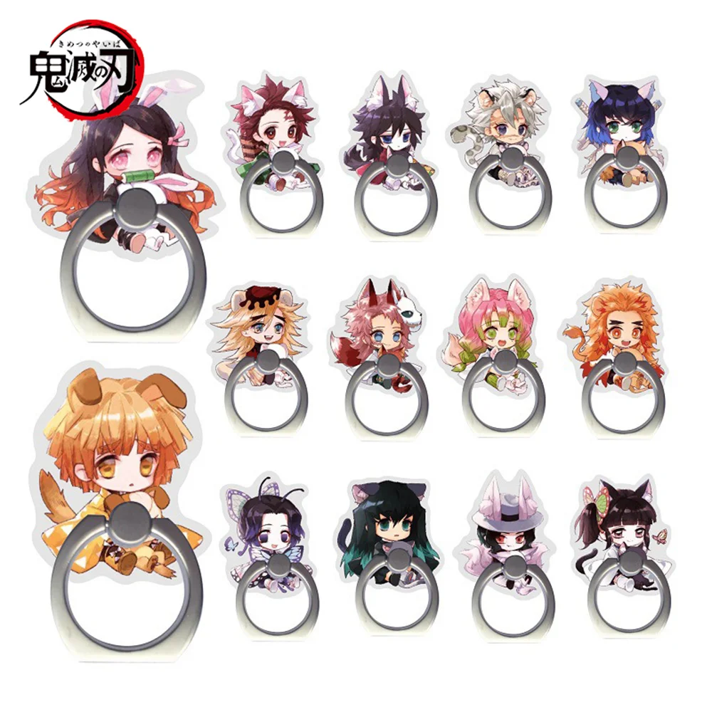 Demon Slayer Cartoon Cell Phone Holder Cute Action Figures Acrylic Tanjirou Kyoujurou Nezuko Cell Phone Ring Holder Gift