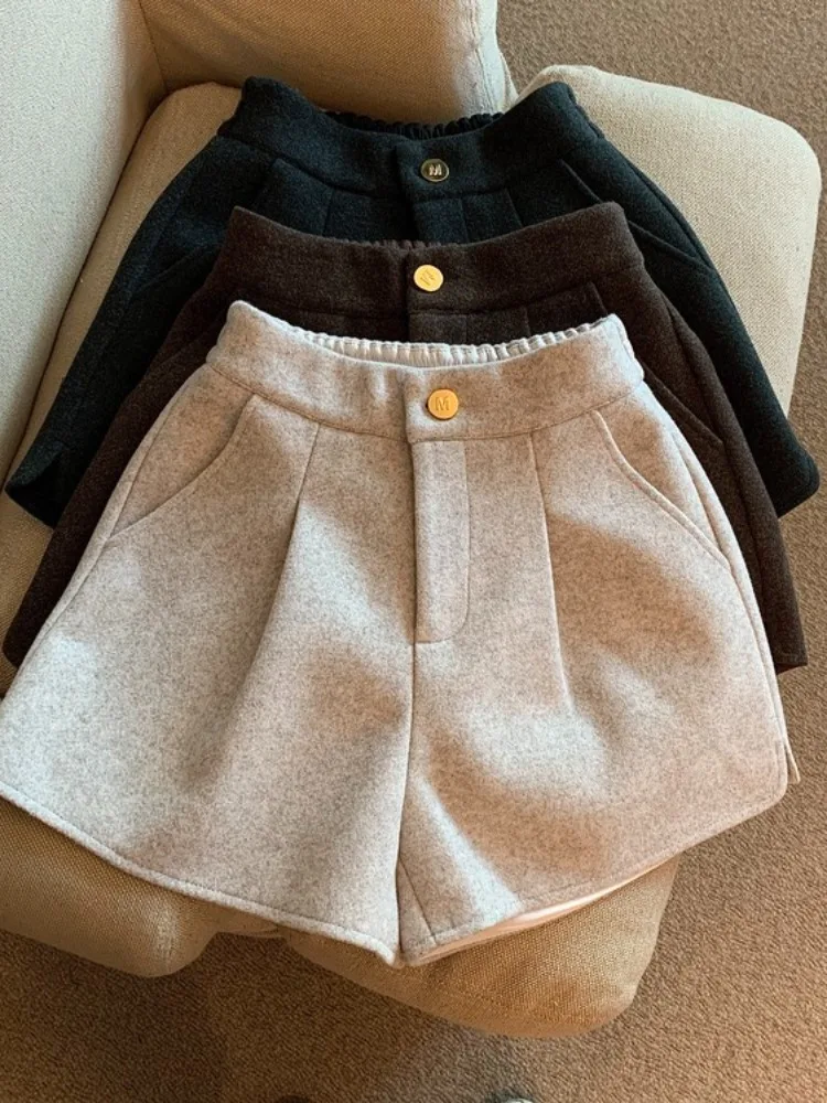 Pantalones de bota de pierna ancha holgados de cintura alta para mujer, prendas de vestir exteriores, pantalones ort, cintura elástica, Tweed, Otoño Invierno, nuevo Sle