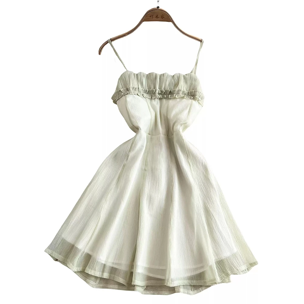 夏の背中の開いたスリップドレスレディース女性シックな A ラインノースリーブミニドレスエレガントな気質妖精フロック 18-24Y