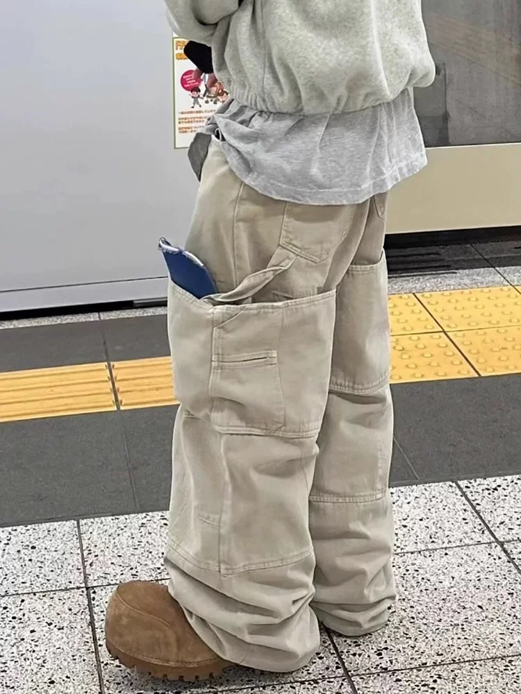 

Мужские повседневные брюки карго свободного кроя, прямые, с двойными карманами, для работы, длинные