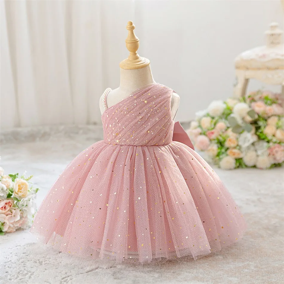 Girls Elegant Sequins Party Dress Formal Tulle Wedding Princess Prom Dresses for Girl Pink Birthday Evening Kids Clothing ASQ03