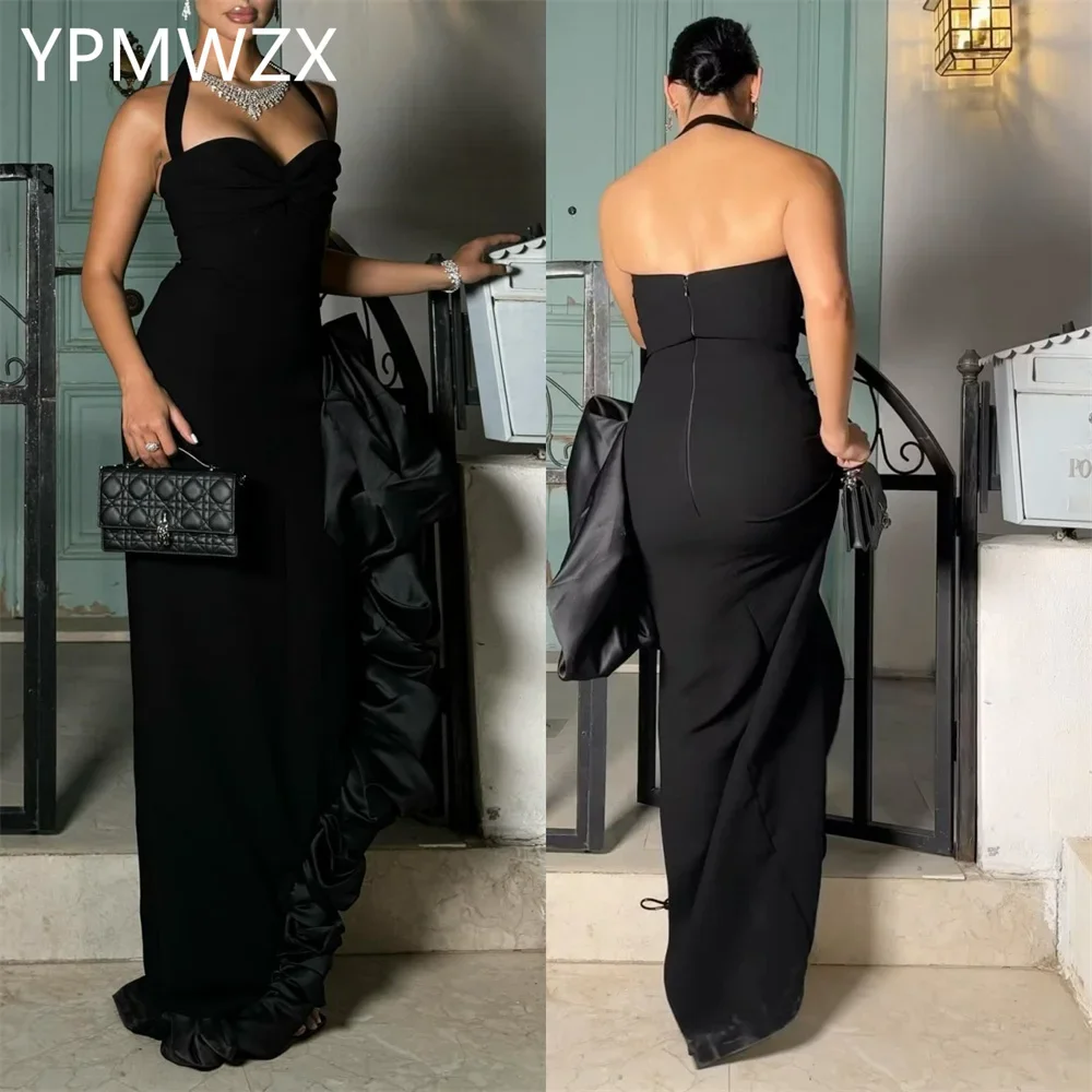 

Customized Prom Gown Formal Women Party Occasion YPMWZX Halter Column Floor Length Skirts Ribbon Bespoke Dresses Evenin