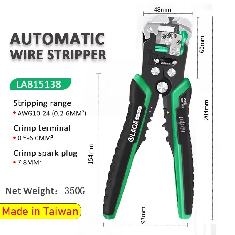 Automatic Cable Cutter and Stripper for Electricians Featuring Built-in Spring Action