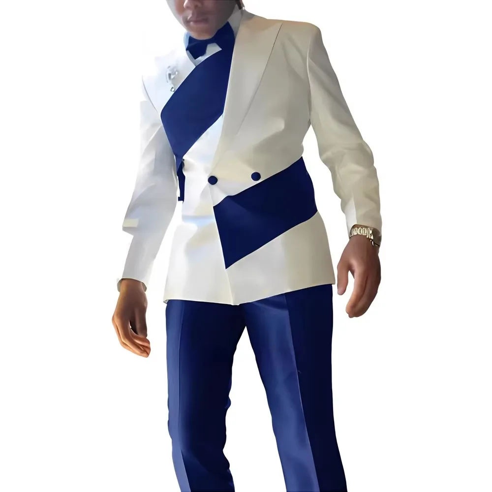 Elegant Men's Suit 2 piece Wedding Tuxedo Groom Slim Fit Suit Colorblock Jacket Pants XS-5XL For Men Blazer