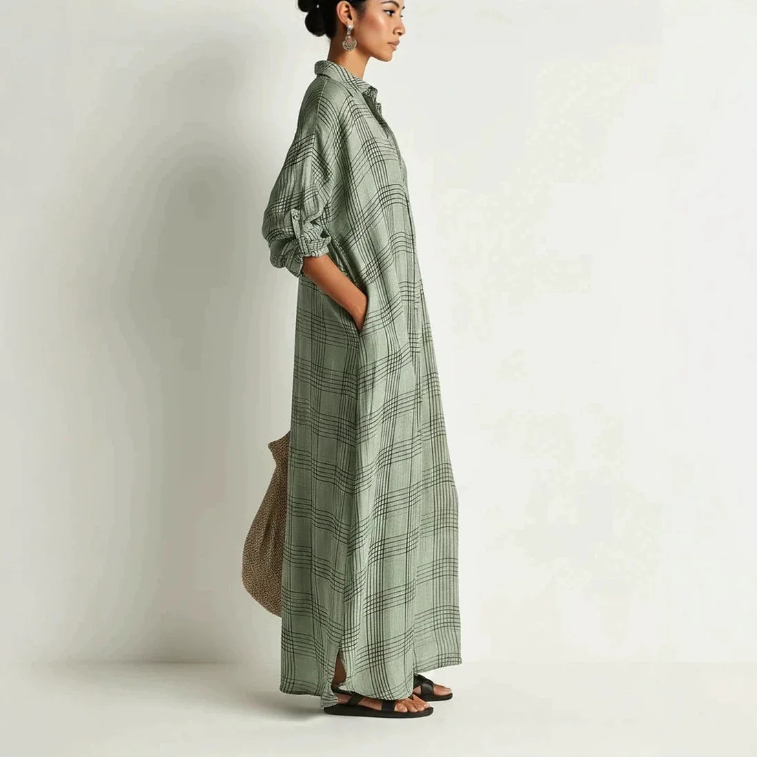 Printed Linen Cotton Midi Dress Summer Dresses Floral Boho Maxi Dress Loose Fit