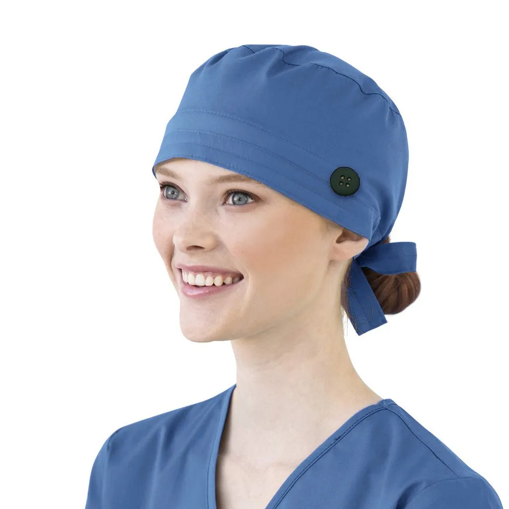 Gorros de Color sólido con botón para el cuidado de mascotas, gorros de trabajo para agencia, gorros de trabajo de belleza, Gorro de enfermería para laboratorio
