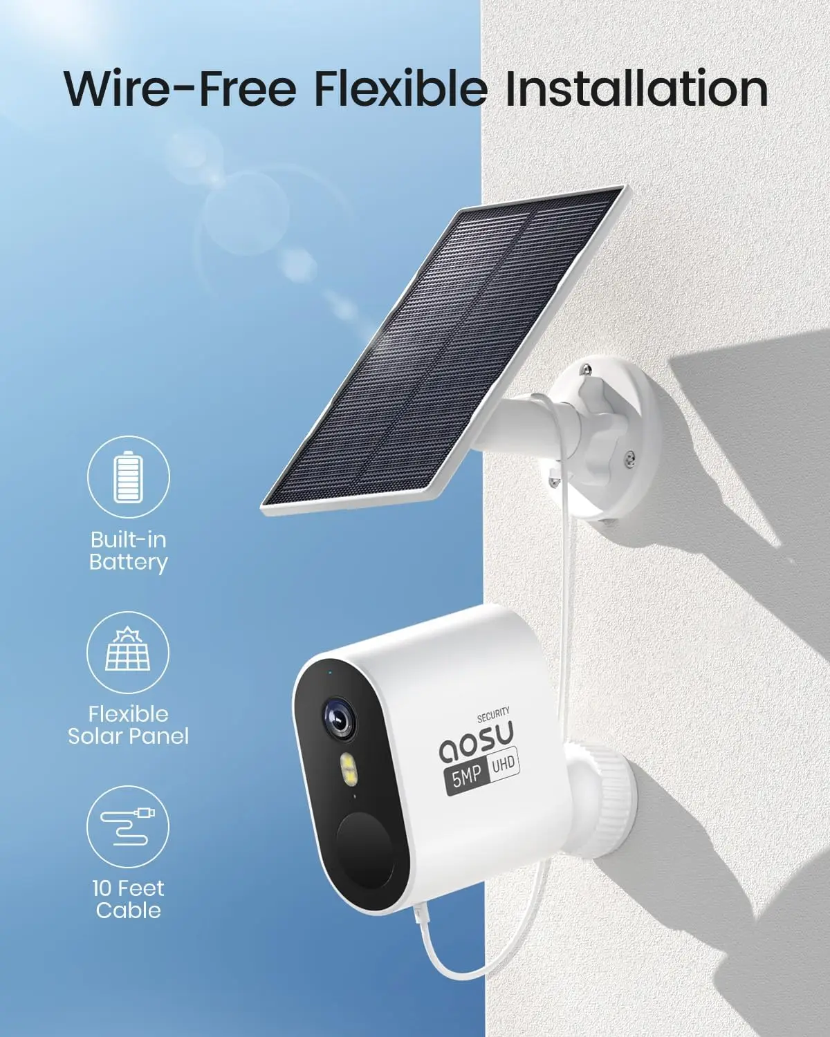 Outdoor Wireless Solar Security Cameras, Home Sistema de Vigilância, Sem Assinatura, Color Night Vision, Detecção de Movimento, 3K, 5MP