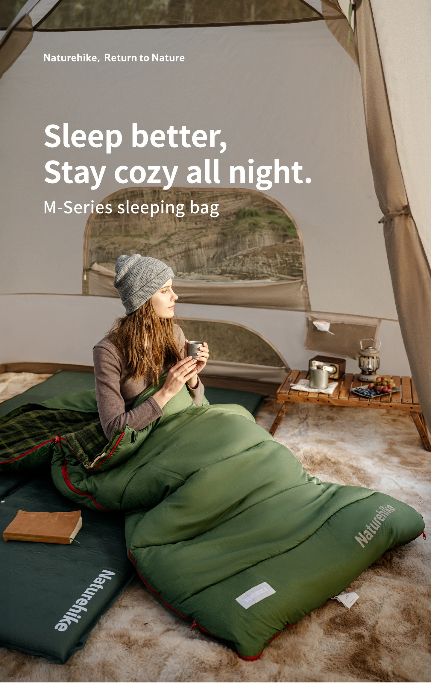 Naturehike 2026 Neuer Schlafsack mit Kapuze, große Seitenöffnungen, faltbar, doppellagig, warm, 4-Jahreszeiten-Camping-Schlafsack – Detail 1