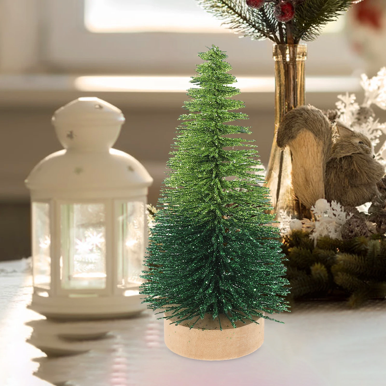 

4 Pcs Christmas Tree Ornaments Wood Trees Mini Pine Decor Artificial Little Tabletop Holiday Outdoor