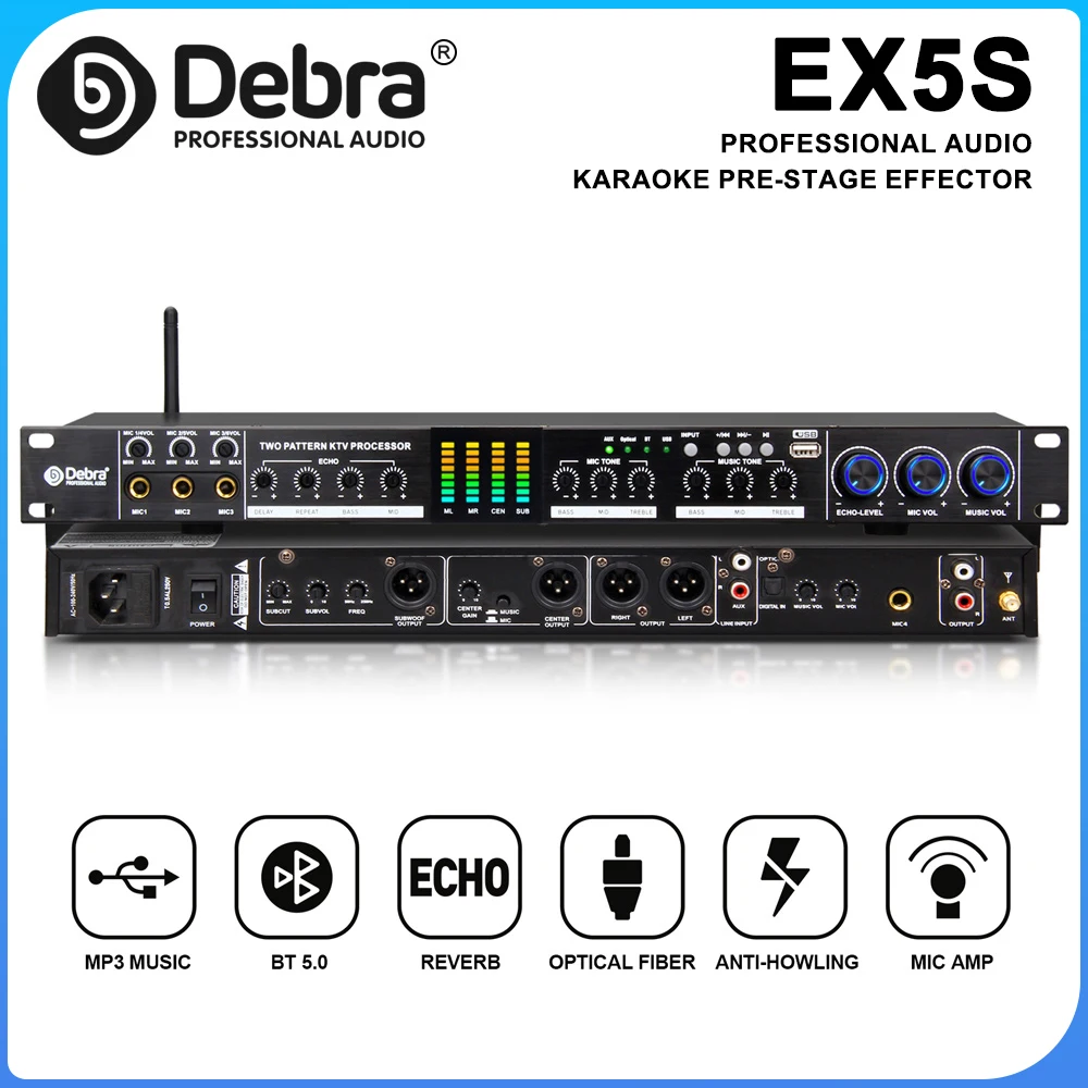 EX5S Professional Stage Front Audio Effects Unit with Reverb Bluetooth 5.0 Anti-Howling for Stage, Karaoke, Studio, Orchestra