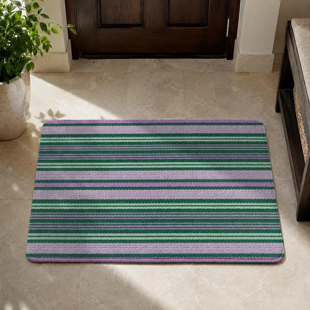 Dash & Albert Caravan Stripe Multi Machine Floor Mat Flannel Non-Slip Washable Soft Rug For Bathroom Kitchen Bedroom Living Room