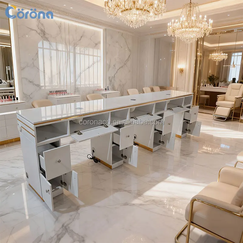 Modern Nail Table For Salon Use With Dust Collector And Storage Drawers