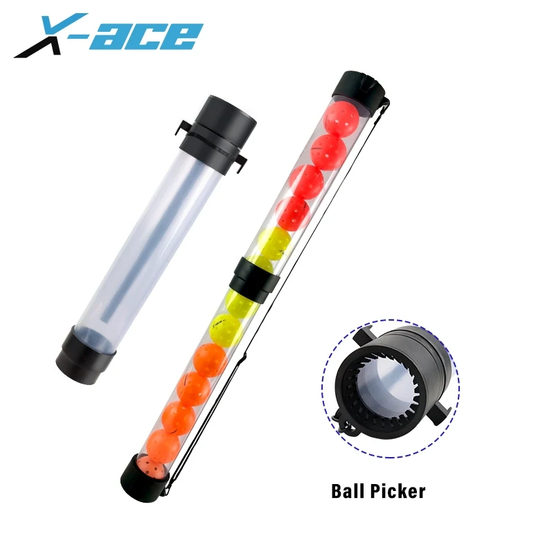 

[X-ace Pickleball Ball Retriever Picker Upper] Detachable Tube, Hold 14 Balls, Tennis Ball Holder with Shoulder Strap