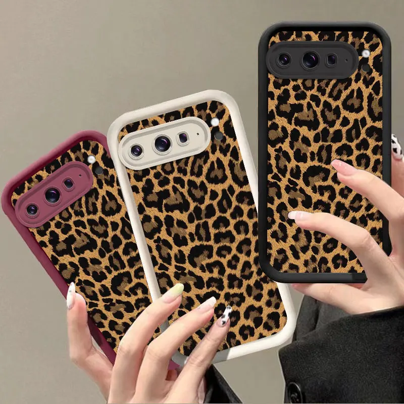 حافظة سيليكون مرنة لهاتف جوجل بيكسل 10 برو XL بيكسل 9 غطاء حماية مقاوم للصدمات غطاء طباعة الفهد Funda