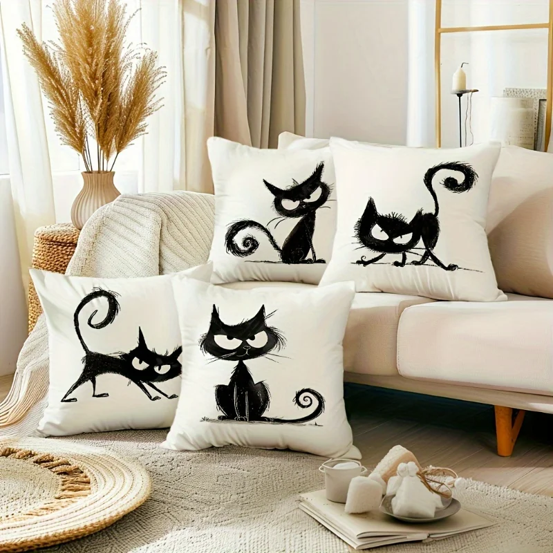 Halloween Cushion Cover Black Cat Throw Pillow Covers For Living Room Bedroom Sofa Decor Home Office Decorative Pillowcase Gifts