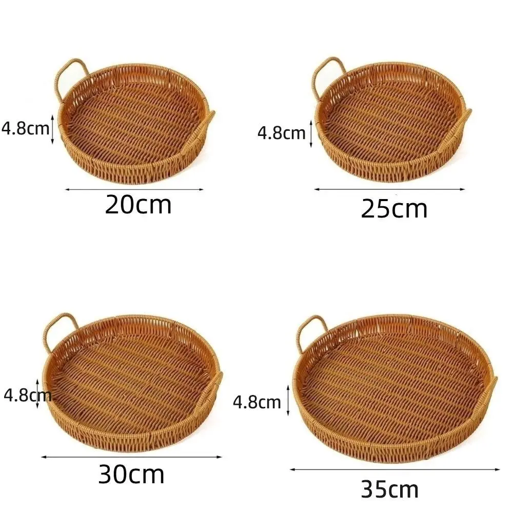 20/25/30/35cm Handwoven Rattan Basket Plastic Imitation with Handle Wicker Basket Double Ears Rattan Storage Tray Food Storage