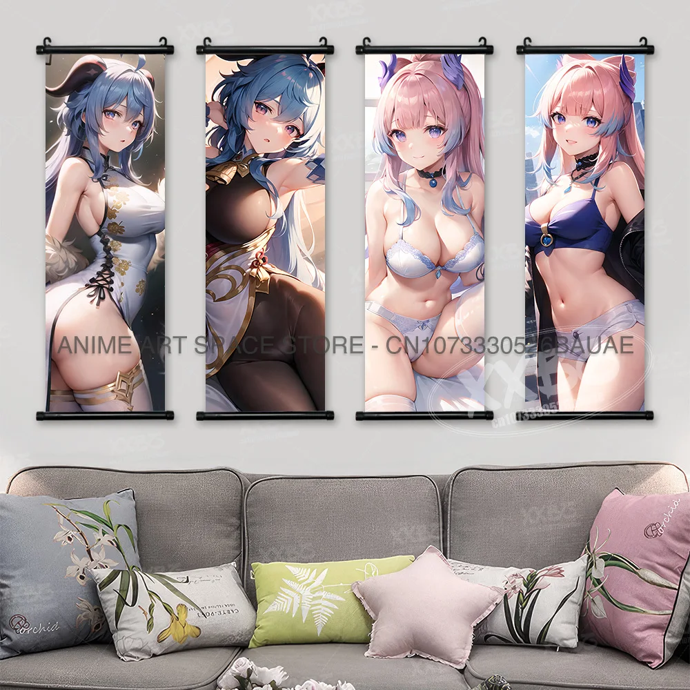 Genshin Impact Hanging Painting Game Scrolls Pictures Barbara Posters Klee Home Decor Keqing Wall Art Jean Gaming Wallpaper Qiqi