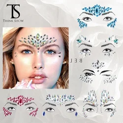 Pegatinas de tatuaje de cara Sexy 3D, decoración de cara brillante, tatuaje falso de purpurina, diamantes de imitación, pegatina de tatuaje temporal de taladro acrílico de moda