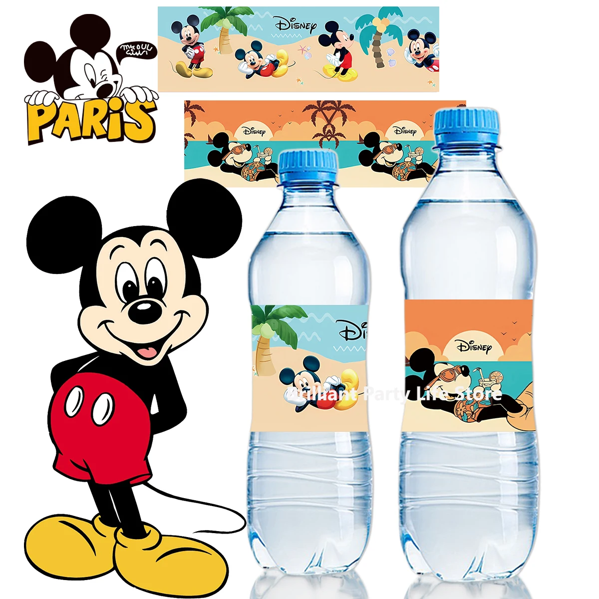 Disney Mickey Mouse Sticker Happy Birthday Party Decoration Kids Favors Mickey Party Supplies Baby Shower Bottle Sticker Decor