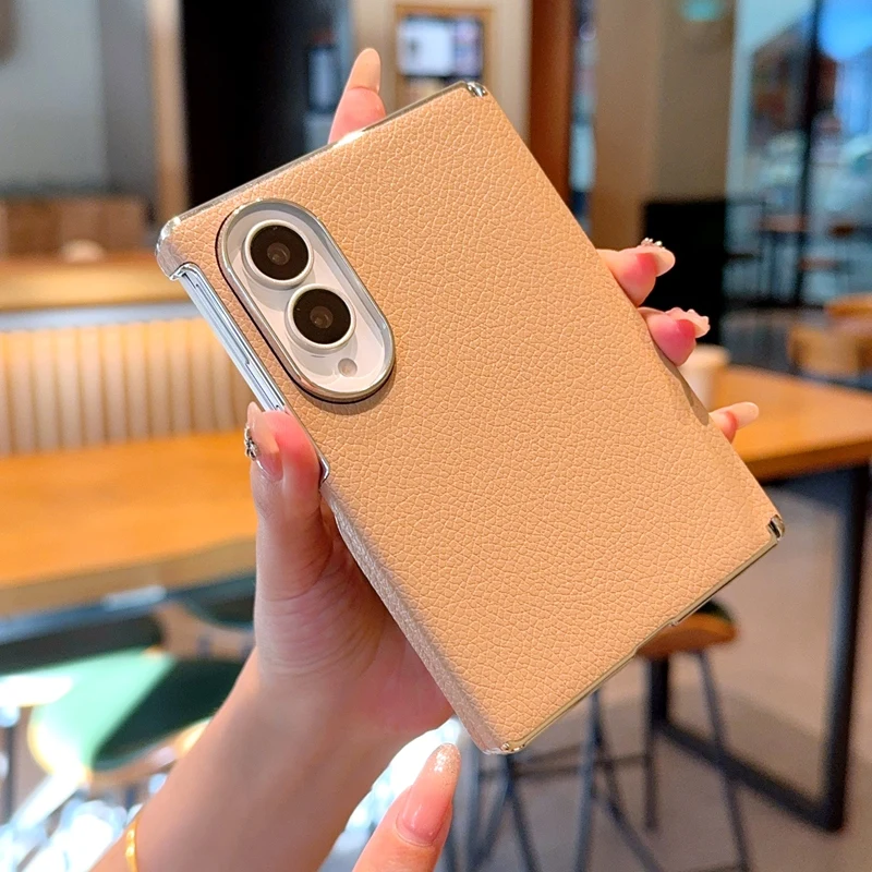 Electroplated Matte Lychee Grain Leather Case for Samsung Galaxy Z Fold8 Fold 8 Wide Shockproof Hinge Protection Slim Fit Cover