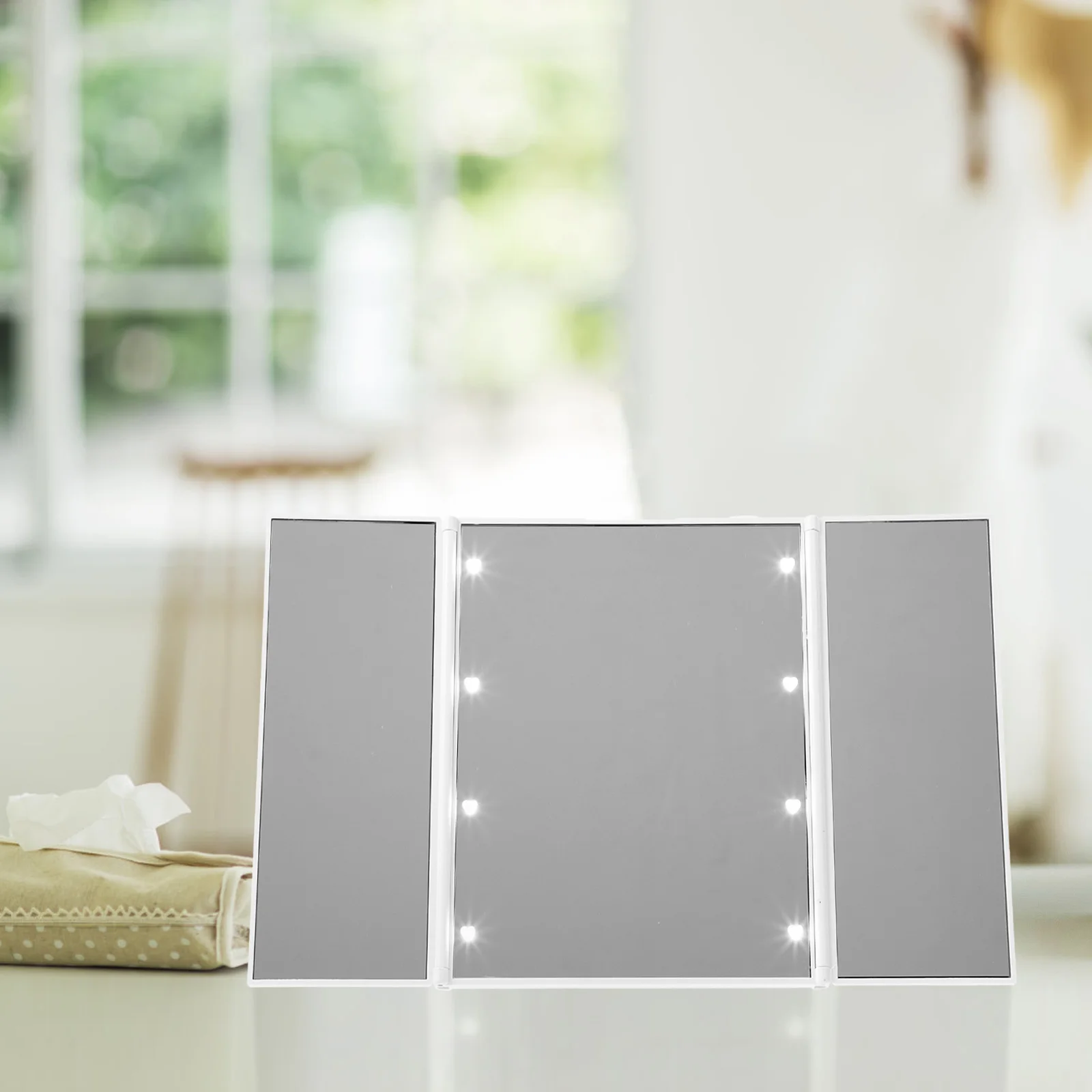 

Adjustable Dimming LED Makeup Mirror Vanity Portable Lighted ABS Tabletop Travel Home Use Glass Bedroom for Beauty