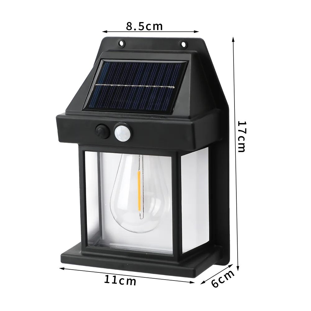 Outdoor Solar Tungsten Wall Light with Motion Sensor, IP65 Waterproof LED Safety Light for Patio/Deck/Porch/Barn/Balcony
