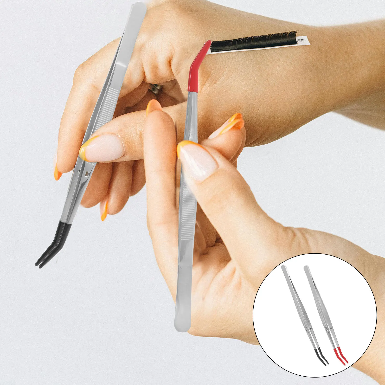 Pinzette per timbri da 2 pezzi Pinzette per lavorazione in acciaio inossidabile per lavori di precisione Strumenti per applicatori di ciglia Creazione di gioielli leggeri