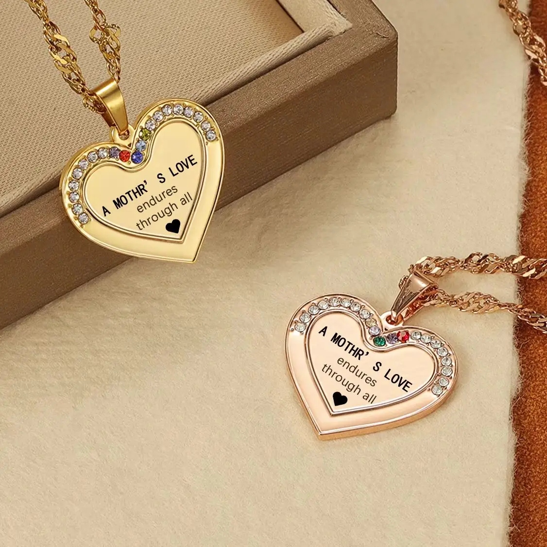 

Mother's Love 1-9 Birthstone Custom Heart Shape Date Necklace Stainless Steel Personalized Diamond Necklace Family Gift For Her