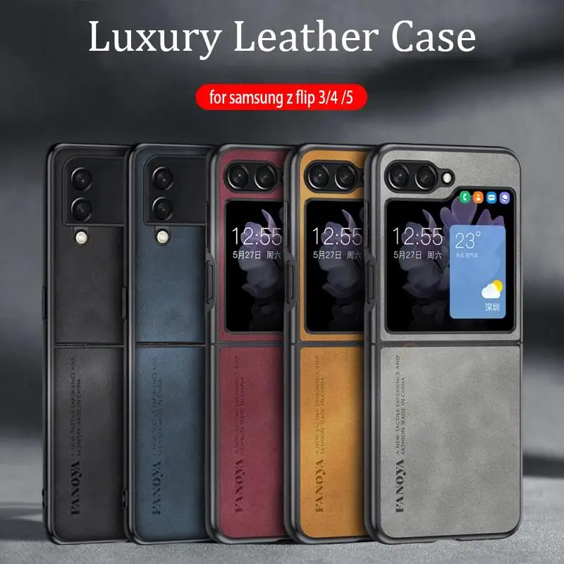 Flip 5 4 3 Luxury Vintage Sheepskin Leather Case For Samsung Galaxy Z Flip4 Flip5 Flip3 5g Men Retro Shockproof Back Cover Zflip