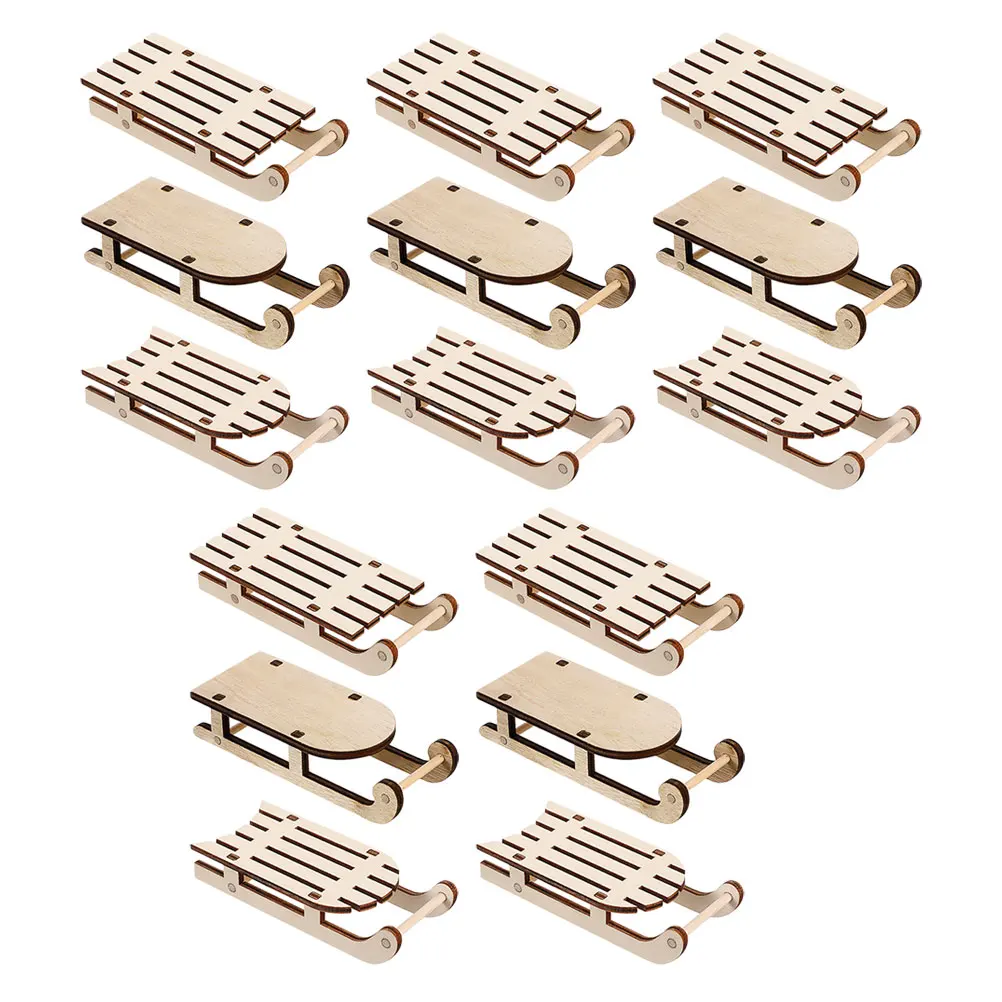

15Pcs Mini Sled Ornament Wood Craft Sleigh Christmas Home Decor Rustic Tabletop Desktop Adornment DIY Wooden Sleigh for Festive