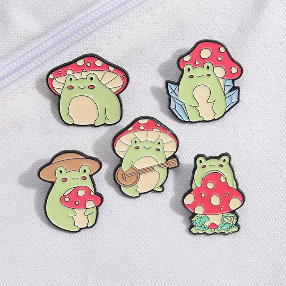 5 Pcs Frog Mushroom Brooch Backpack Pin Cute Pins Stuff Zinc Alloy Gifts for Women