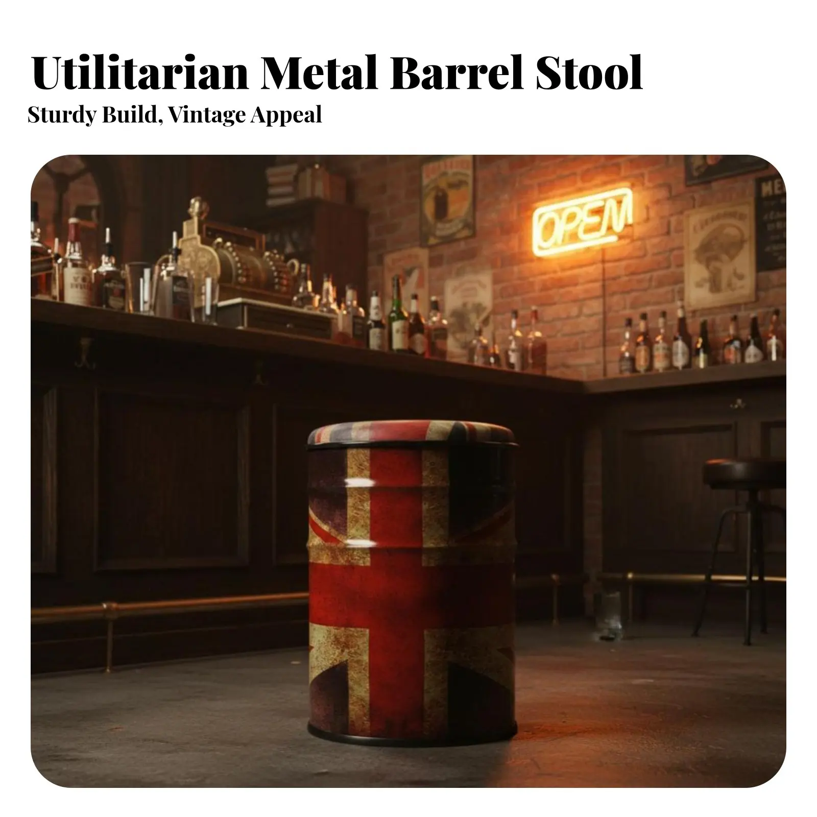 

Oil Drum Stool Retro Design Ottoman with Hidden Compartment Mechanical Design Sturdy Frame for Homeowners, Students, Restaurant